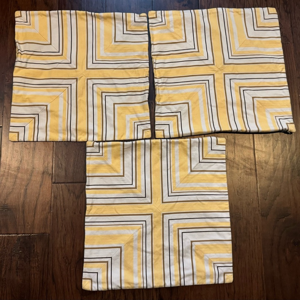 Set of 3 Pottery Barn Pieced Stripe 20” Pillow Covers in yellow, brown, white